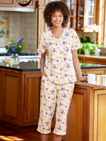 Women's Perfect Pansies Cotton Knit Pajamas