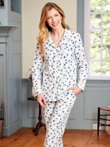 Eileen West Blue Floral Peached Jersey Knit Pajamas