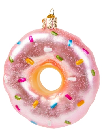 Pink Sprinkles Donut Blown-Glass Christmas Ornament