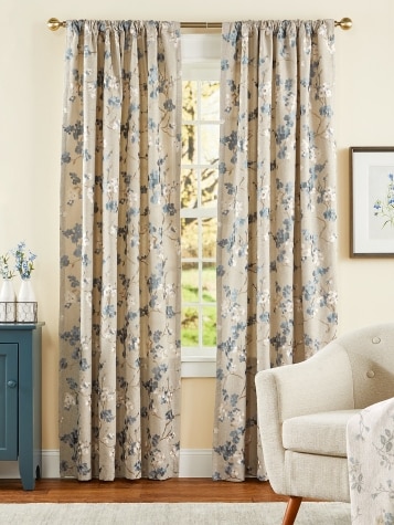 Embroidered Blossoms Rod Pocket Curtains