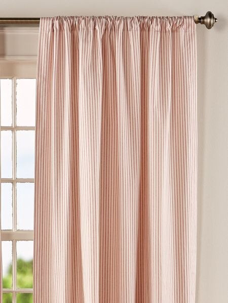 Ticking Stripe Curtain Panels With Tiebacks, Tan And White Striped Curtains
