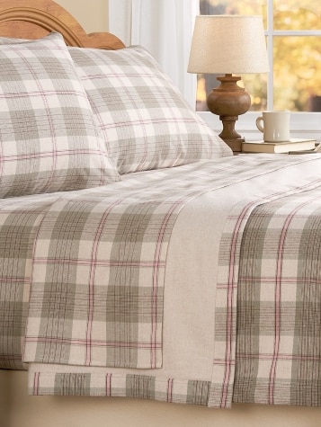 Heathered Plaid Portuguese Cotton Double-Flannel Blanket or Throw