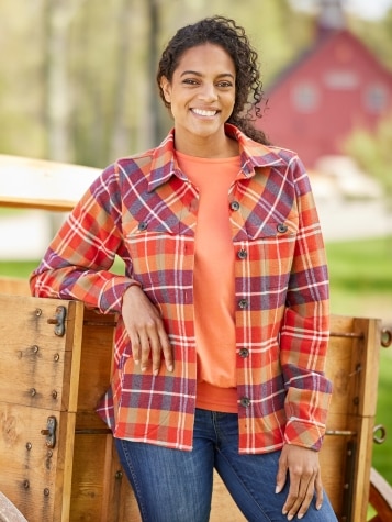 Women's Plaid Flannel Shirt Jacket