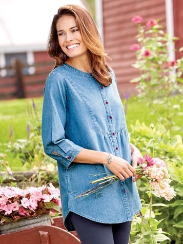 Cotton Denim Tunic Top - Lightweight Jacket