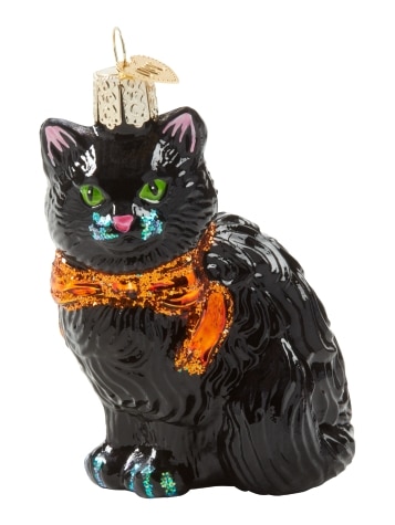 Halloween Black Cat Blown Glass Ornament