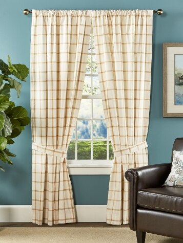 Windowpane Plaid Rod Pocket Curtains