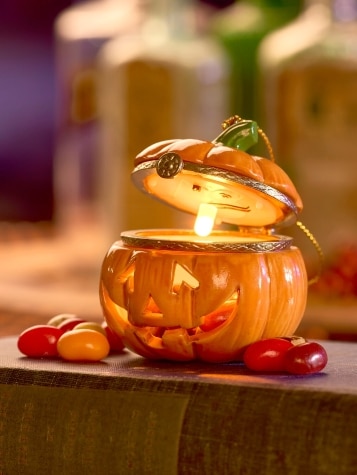 Halloween Lighted Porcelain Pumpkin Ornament and Trinket Box