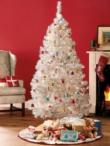 Pre-Lit Silver Tinsel Christmas Tree, 6 Feet