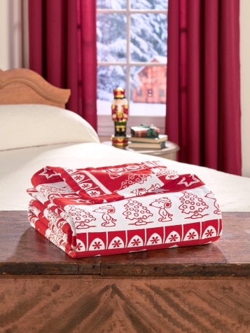 Holidays With Snoopy Double-Flannel Cotton Portuguese Blanket