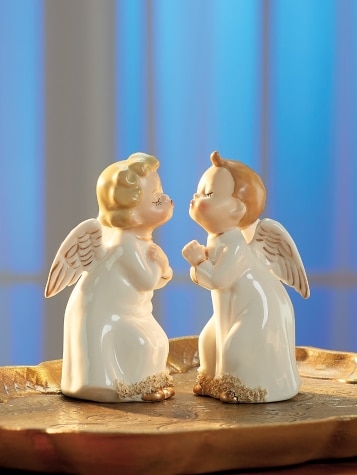 Ceramic Kissing Christmas Angels, Set of 2
