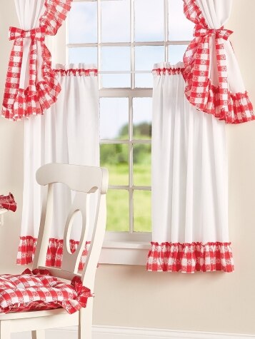 Gingham Blossom Rod Pocket Tiers In Red