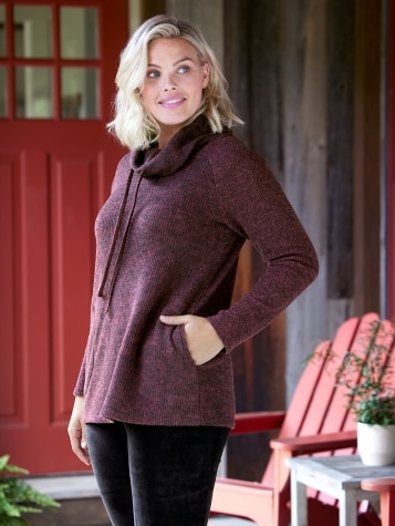 Women's Sweater-Knit Burgundy Cowl Neck