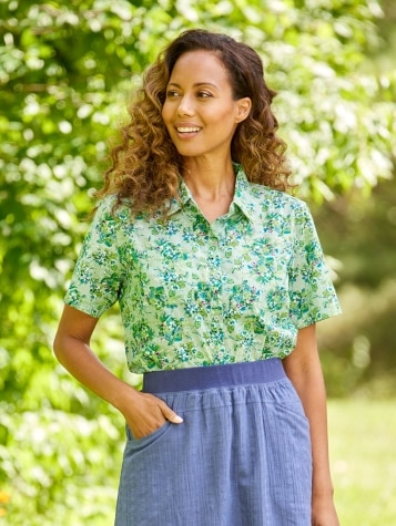 Floral Button-Front Shirt for Women 
