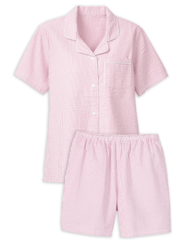 Women's Cotton Seersucker Shortie Pajamas in Pink