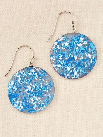 Speckled Blue Circle Earrings