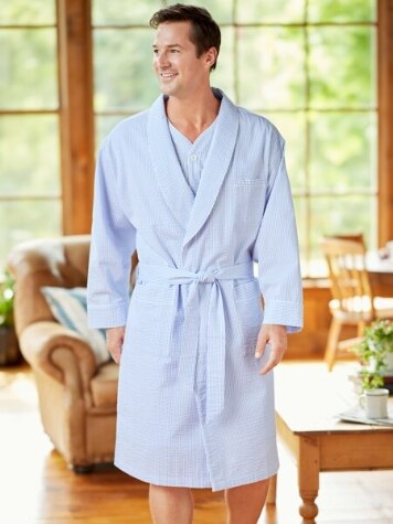 Men's Classic Stripe Cotton Seersucker Robe