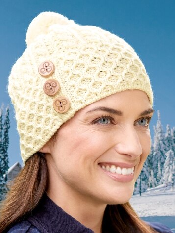 Women's Irish Merino Wool 3-Button Knit Hat