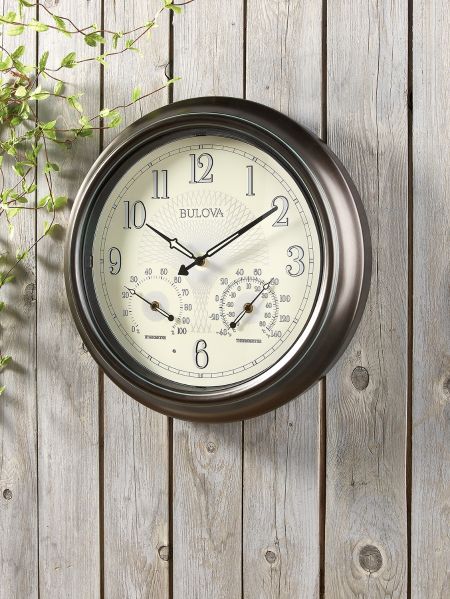 Led Illuminated Outdoor Clock With, Outdoor Clock And Thermometer