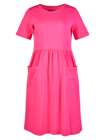 Fuchsia A-line Short Sleeve Dress With Pockets