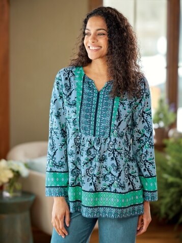 French Country Floral Notch-Neck Tunic