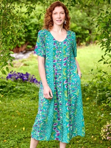 Delightful Garden Button-Front Dress for Women 