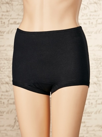 Women's Covered-Waist Comfort-Leg Cotton Briefs in Black and Beige, 3 Pairs