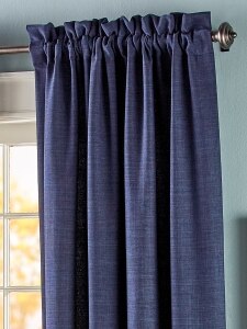 Soft Tweed Navy Lined Rod Pocket Curtains