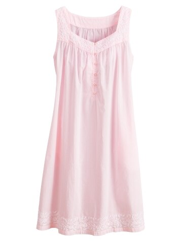 Women's Hand-Embroidered Cotton Chemise Nightgown