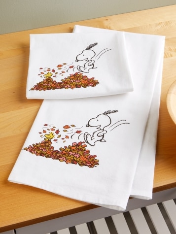 Peanuts Fall Leaves Flour Sack Towel, Set of 2