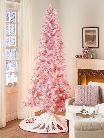 Nutcracker's Dream Pre-Lit Artificial Pink Tinsel Christmas Tree, In 2 Sizes