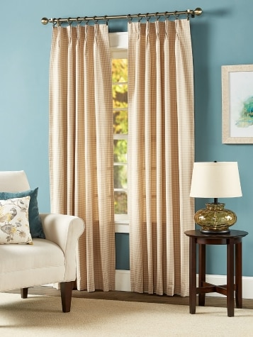 Colebrook Check Lined 58 Inch Pinch Pleat Curtains in Natural