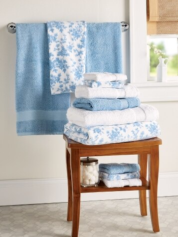 Floral Toile Portuguese Cotton Bath Towels