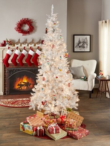 Pre-Lit Silver Shimmer Tinsel Christmas Tree, In 2 Sizes
