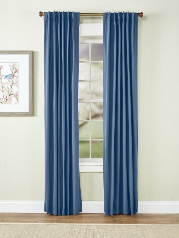 Insulated Linen-Blend Lined Rod Pocket Curtains With Back Tabs in Dark Blue
