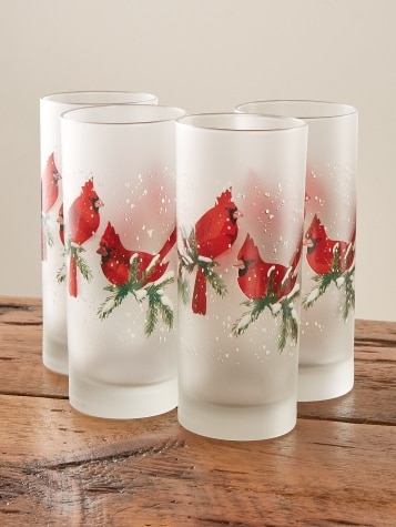 Frosted Red Cardinal Highball Glasses, Set of 4