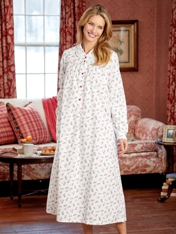 Lanz Red Rose Flannel Nightgown
