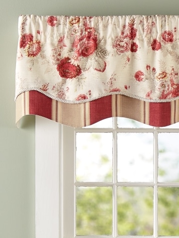 Brighton Rose Red Lined Layered Scalloped Valance