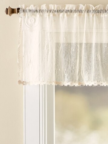 Pineapple Lace Rod Pocket Valance With Trim