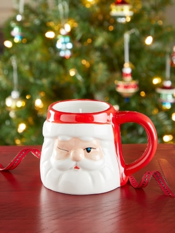 Winking Santa Ceramic Mug Candle