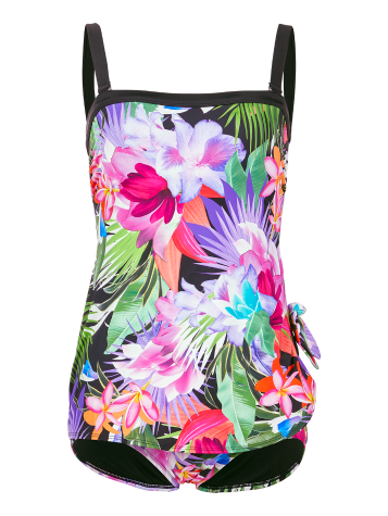 Women's Jewel-Tone Floral Bandeau Swimsuit