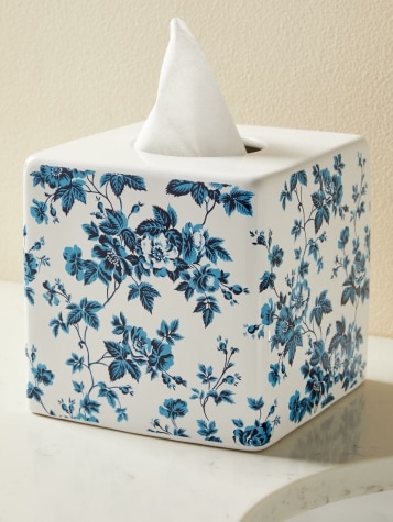 Blue Toile Ceramic Tissue Box Cover
