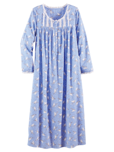 Lanz White Doves Flannel Nightgown in Blue