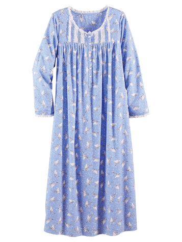 Lanz White Doves Flannel Nightgown in Blue