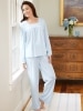 Ella Simone Regency Lace Cotton Modal Blue Pajamas