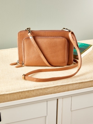 Women's Leather 3-in-1 Crossbody Bag in Honey 