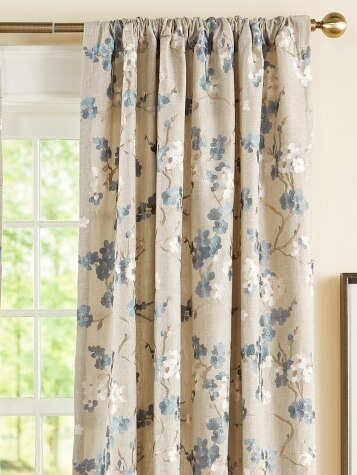 Embroidered Blossoms Rod Pocket Curtains