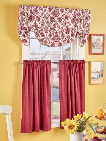 Country Floral Red Rod Pocket Tie-Up Valance