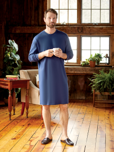 Men's and Women's Cotton-Knit Crewneck Long-Sleeve Sleepshirt