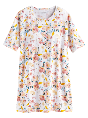 Comfort Knit Floral Print Cotton Short Henley Nightgown