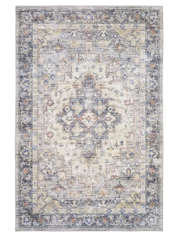 Blue and Ivory Low-Profile Persian-Style Rug